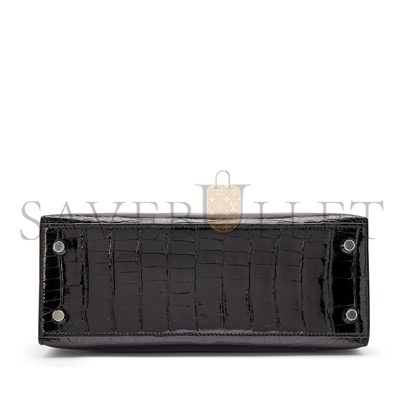 H**mes master black shiny alligator kelly 25 sellier palladium hardware (25*17*7cm)